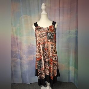 Enfocus Women Floral Patchwork Sleeveless Key Hole Back Asymmetrical Boho Dress